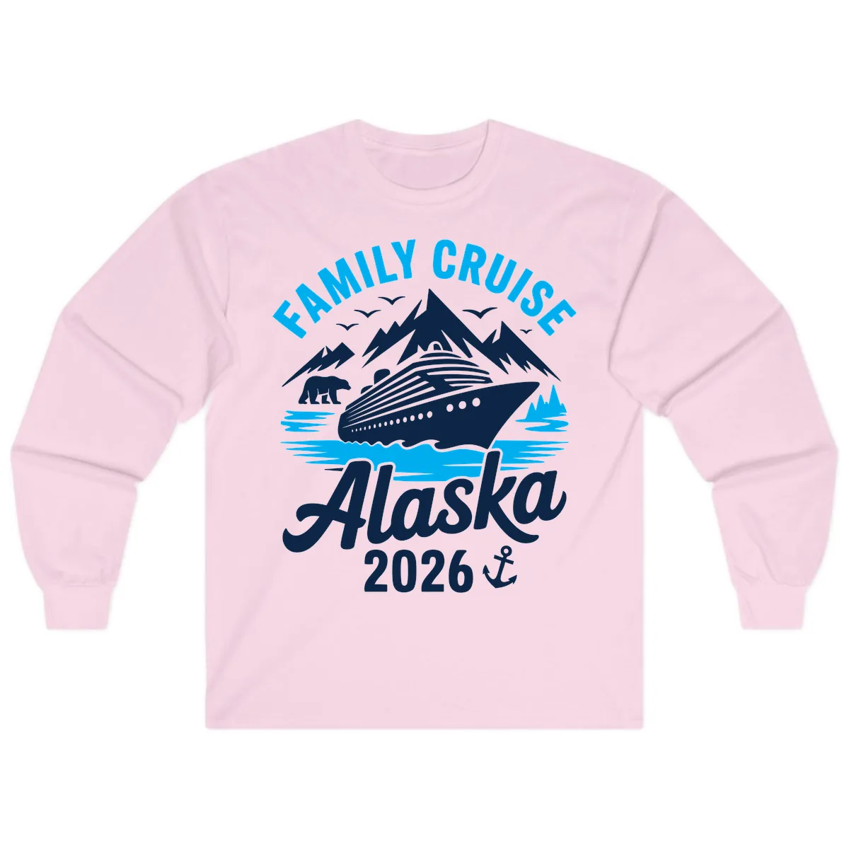 Family Cruise Alaska Mountain Scenic Long Sleeve in Light Pink