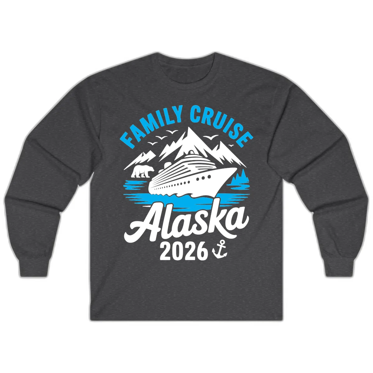 Family Cruise Alaska Mountain Scenic Long Sleeve in Dark Heather