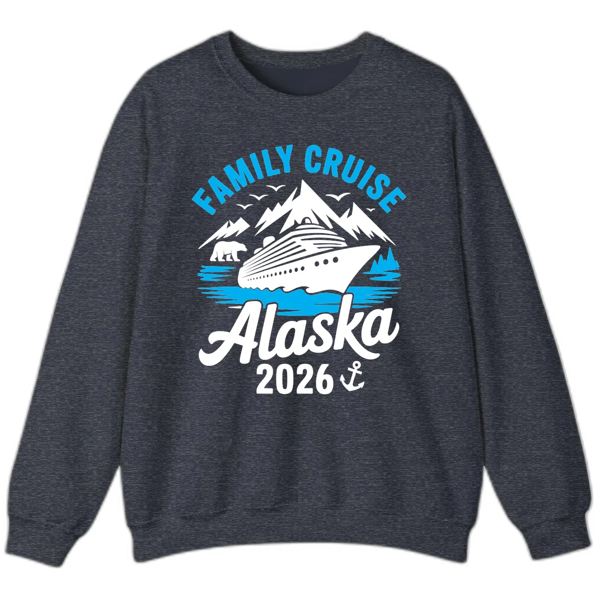 Family Cruise Alaska Mountain Scenic Sweatshirt in Heather Sport Dark Navy