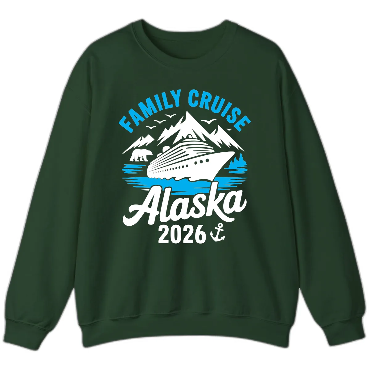 Family Cruise Alaska Mountain Scenic Sweatshirt in Forest Green