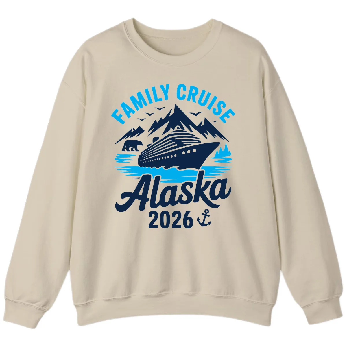 Family Cruise Alaska Mountain Scenic Sweatshirt in Sand
