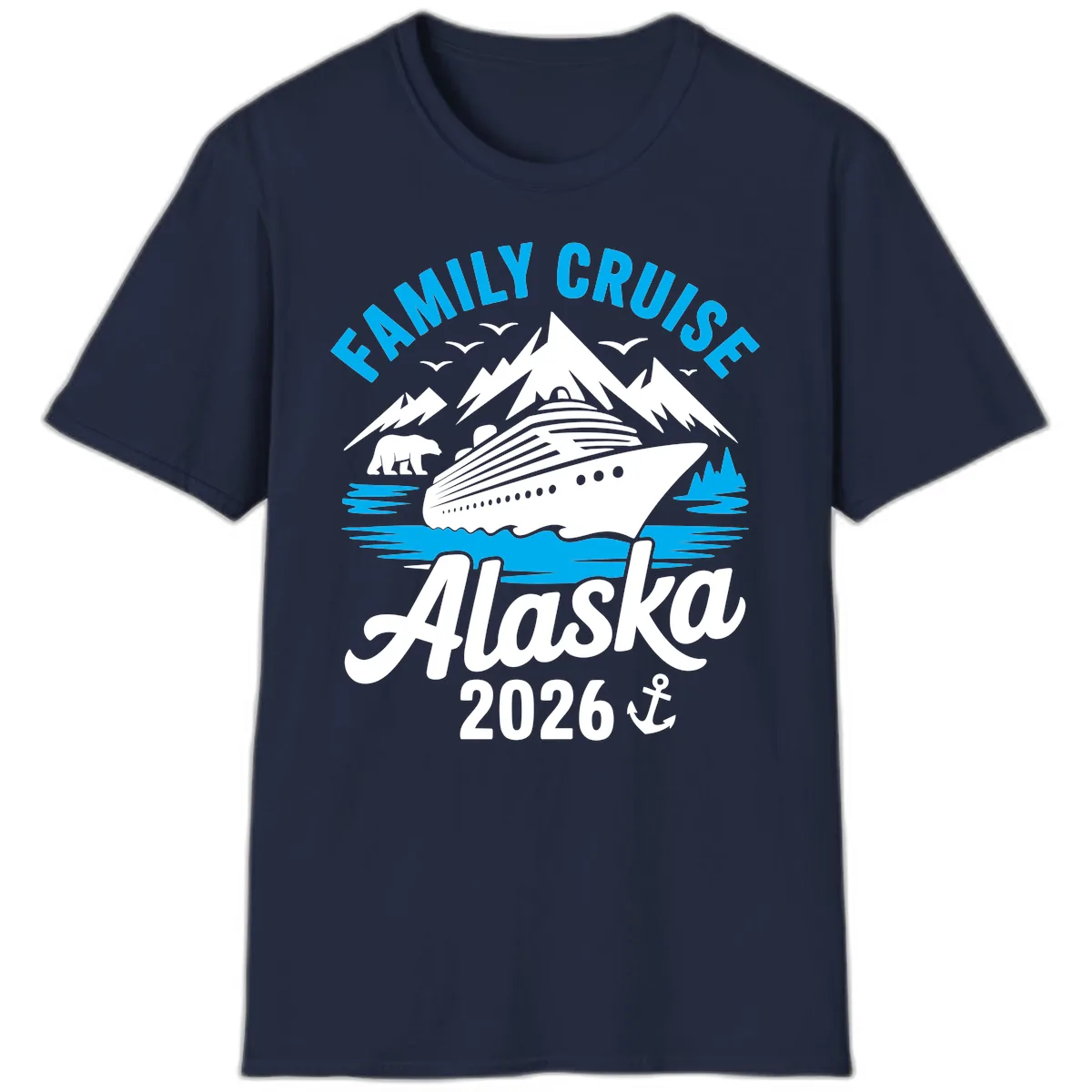 Family Cruise Alaska Mountain Scenic T-Shirt in Navy