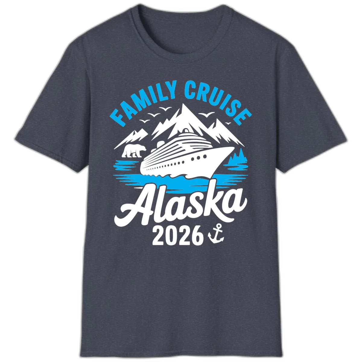 Family Cruise Alaska Mountain Scenic T-Shirt in Heather Navy