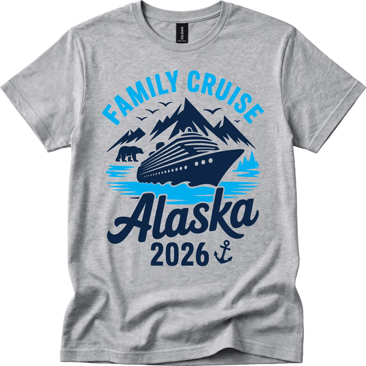 Family Cruise Alaska Mountain Scenic T-Shirt in Sport Grey