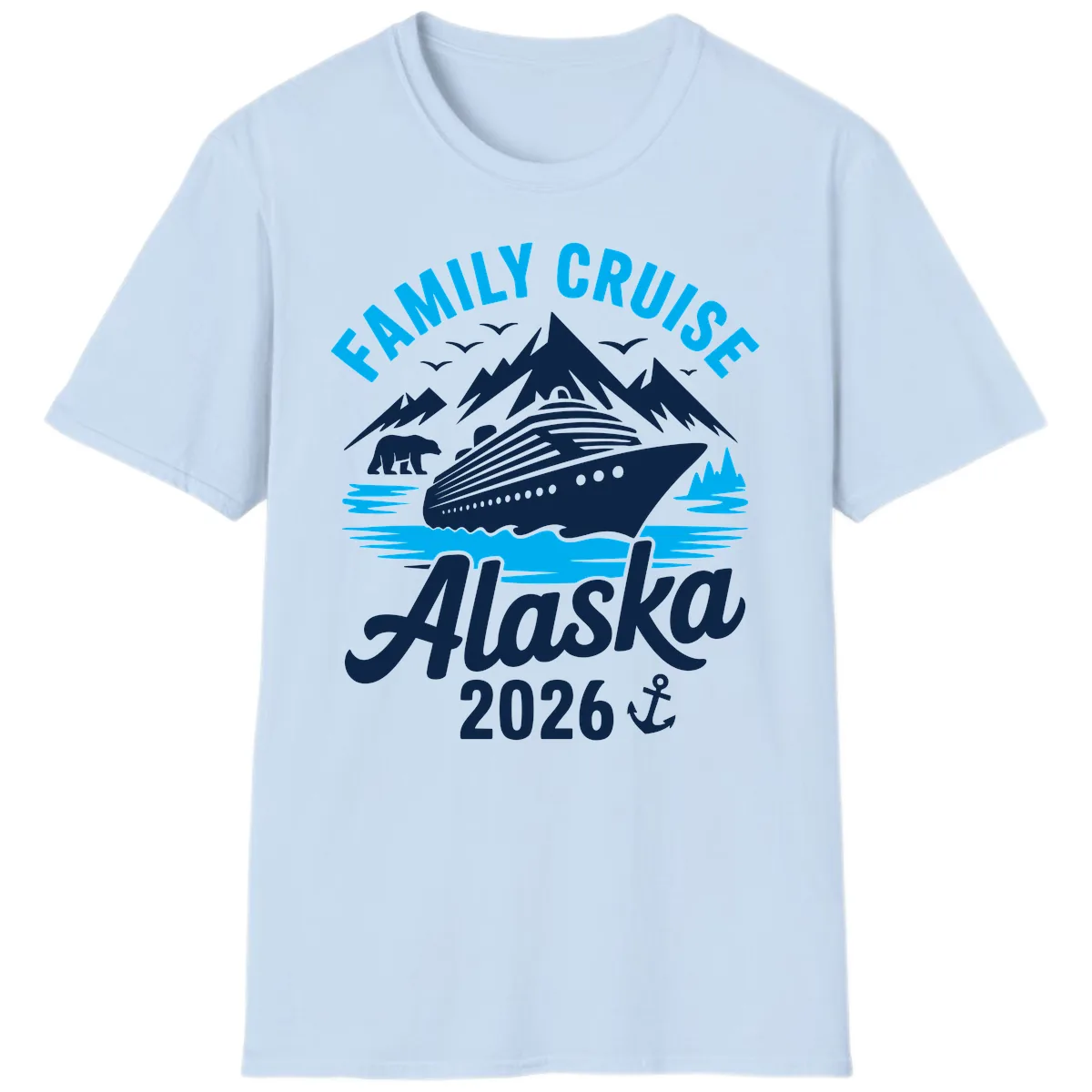 Family Cruise Alaska Mountain Scenic T-Shirt in Light Blue