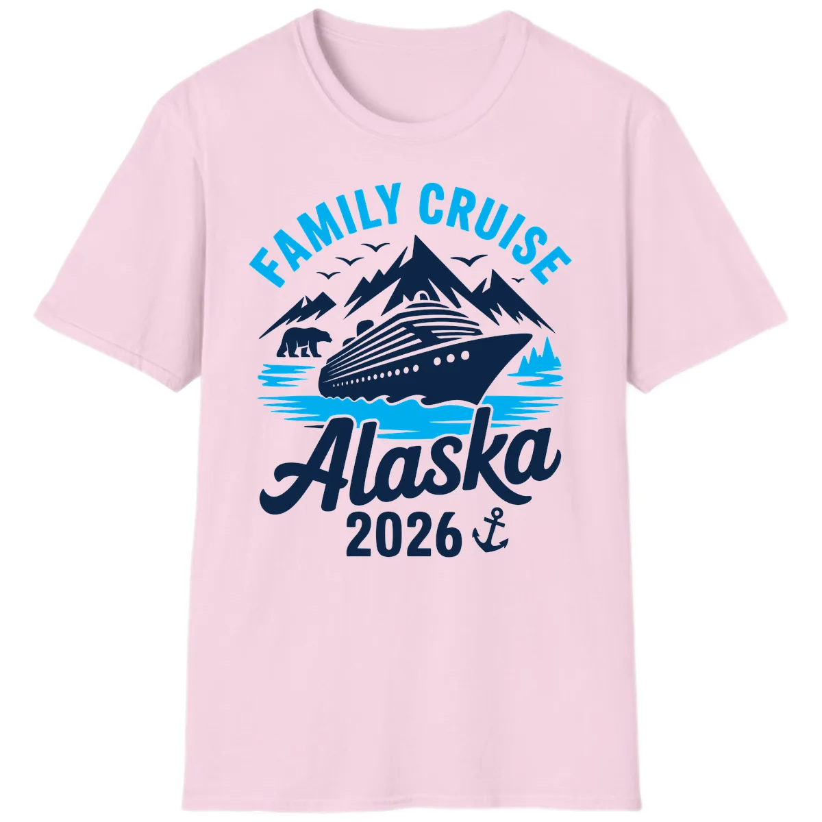 Family Cruise Alaska Mountain Scenic T-Shirt in Light Pink