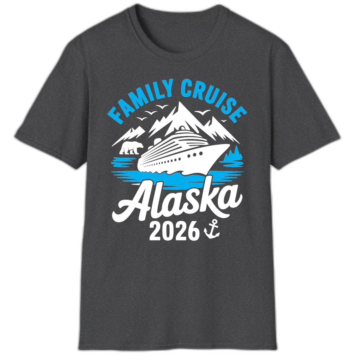 Family Cruise Alaska Mountain Scenic T-Shirt in Dark Heather