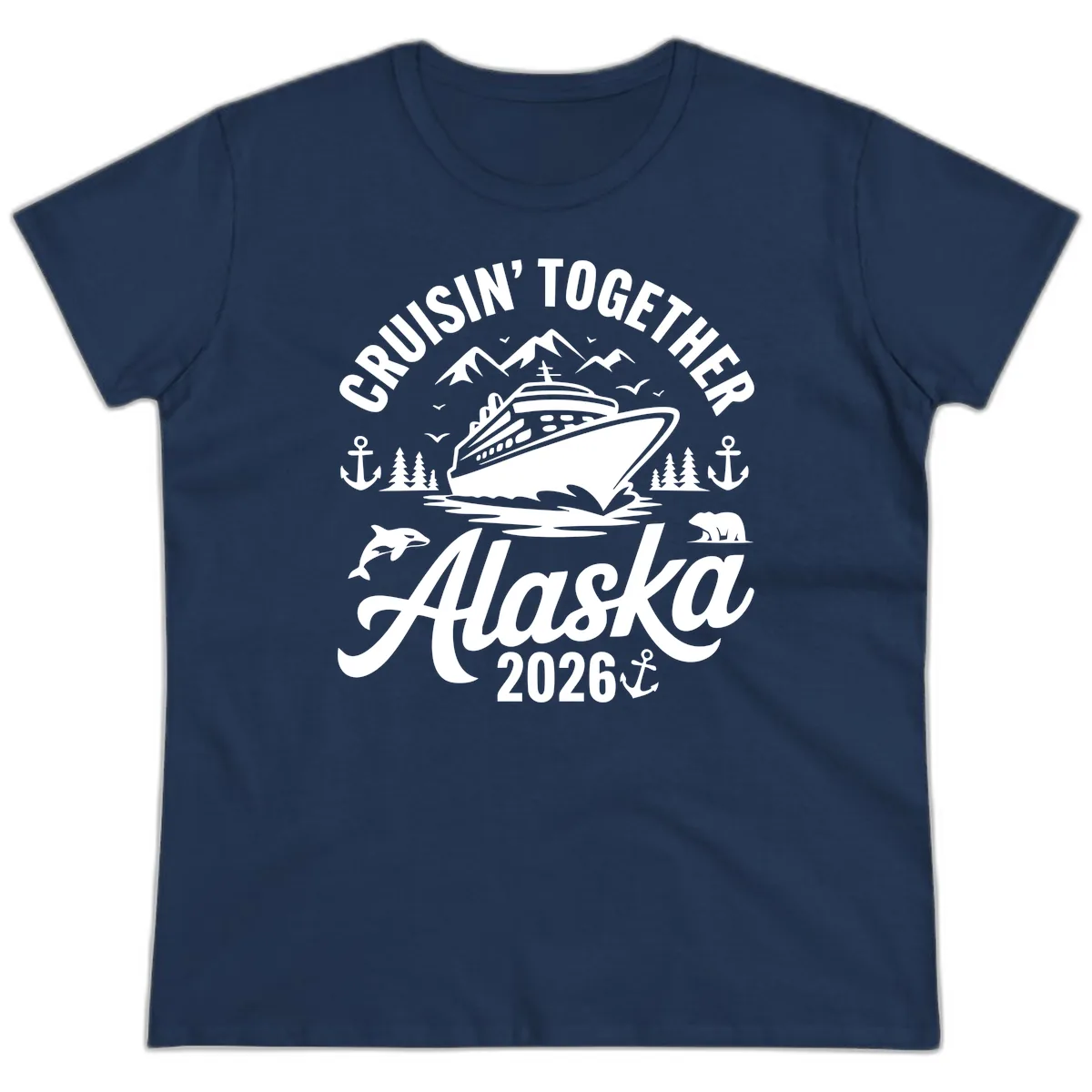 Cruisin' Together Alaska Adventure 2026 With Wildlife Ladies Tee in Navy