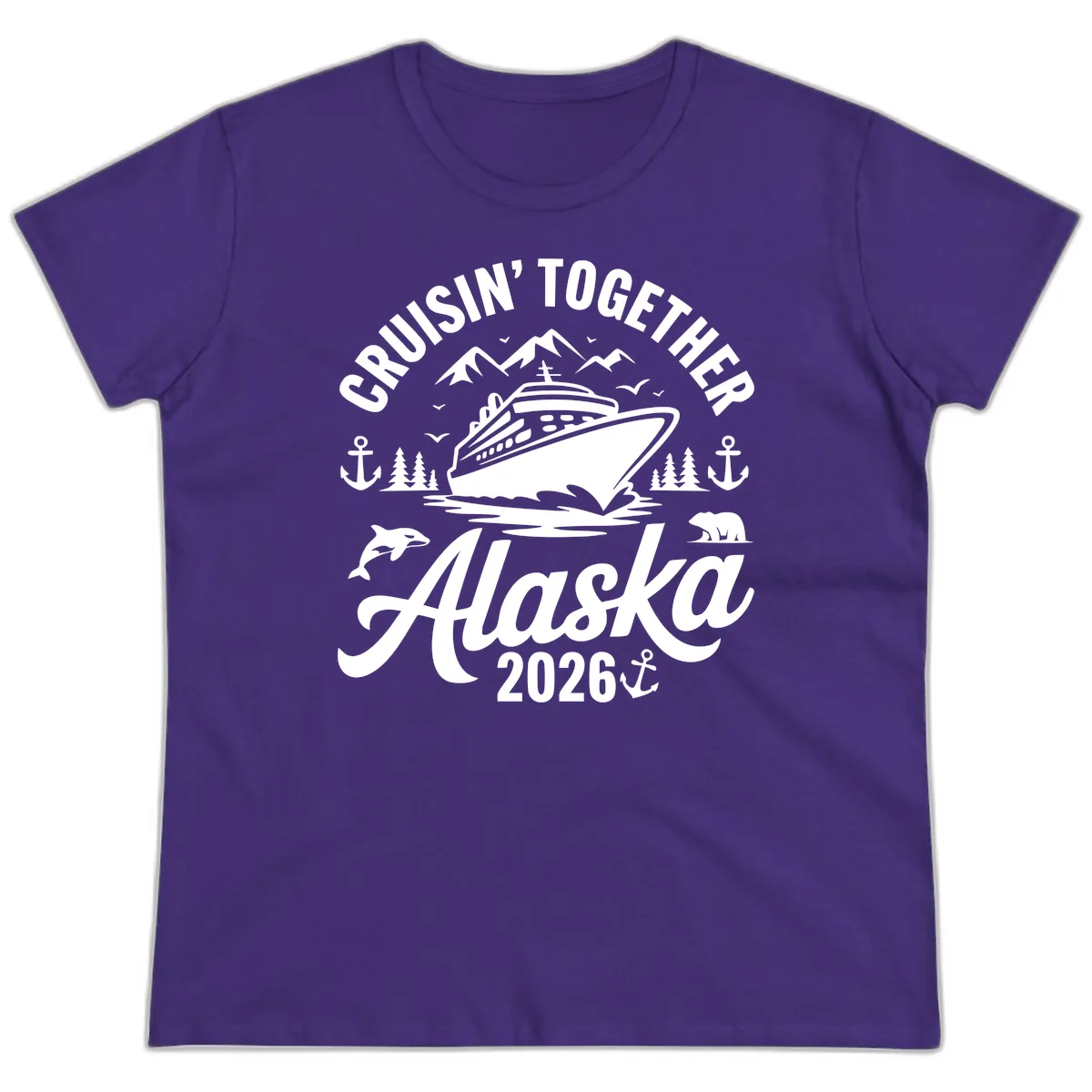 Cruisin' Together Alaska Adventure 2026 With Wildlife Ladies Tee in Purple