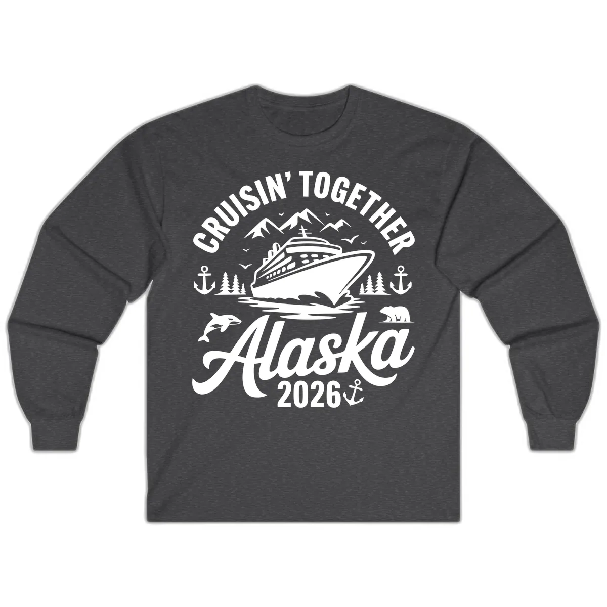 Cruisin' Together Alaska Adventure 2026 With Wildlife Long Sleeve in Dark Heather