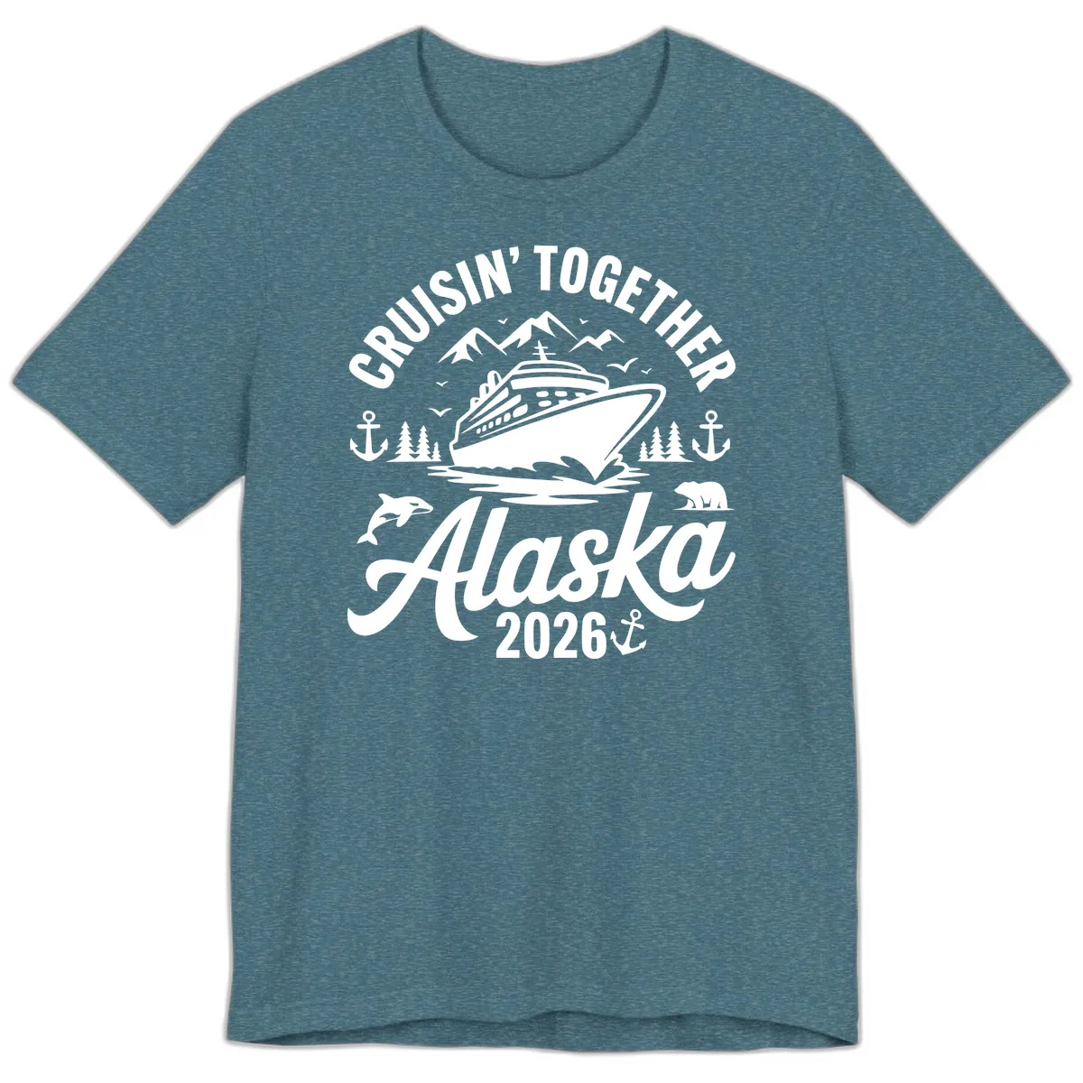 Cruisin' Together Alaska Adventure 2026 With Wildlife Premium T-Shirt in Heather Deep Teal