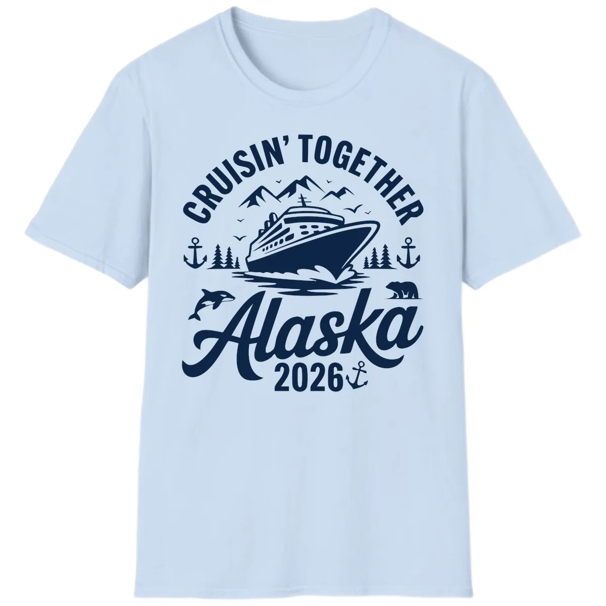 Cruisin' Together Alaska Adventure 2026 With Wildlife T-Shirt in Light Blue