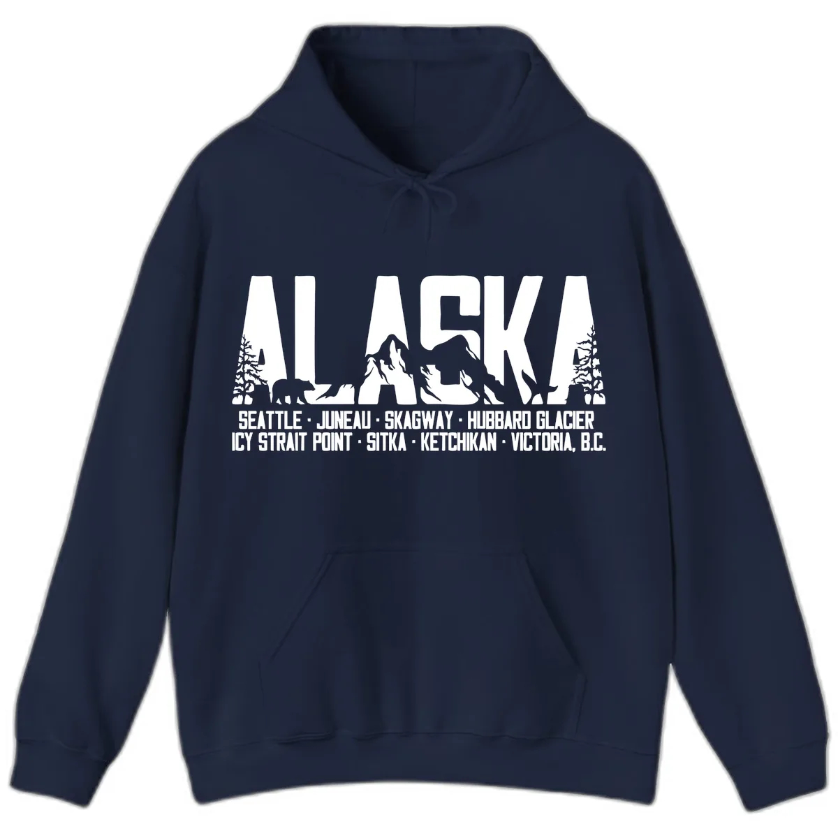 Scenic Alaska Cruise Ports and Itinerary Hoodie in Navy