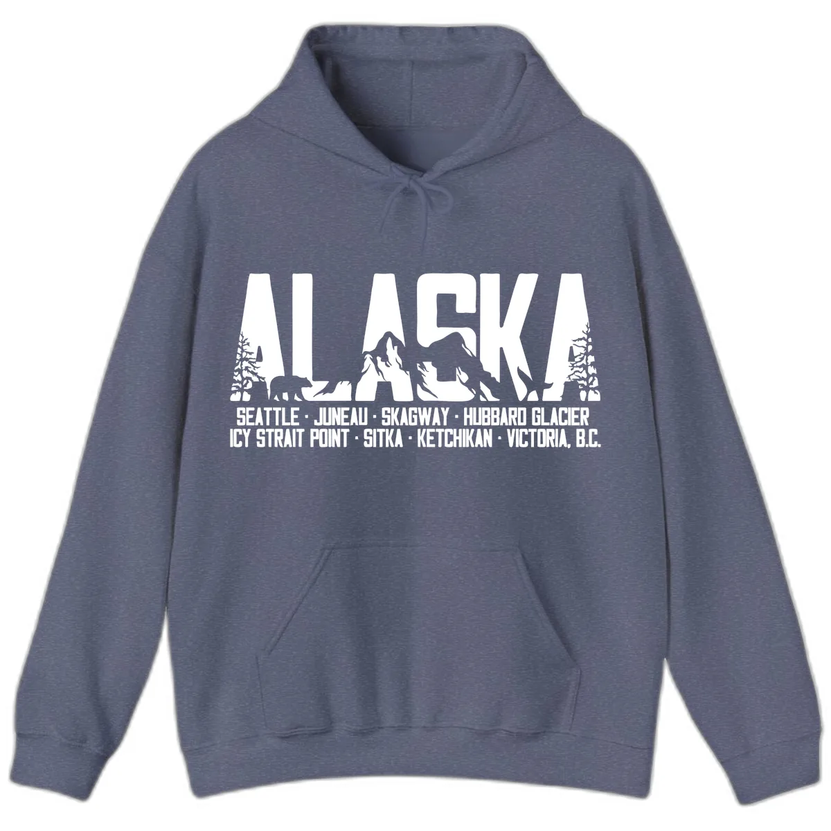 Scenic Alaska Cruise Ports and Itinerary Hoodie in Heather Navy