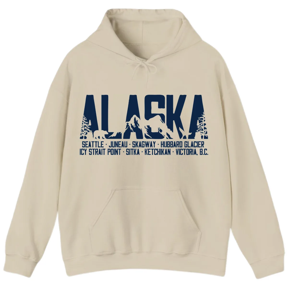 Scenic Alaska Cruise Ports and Itinerary Hoodie in Sand