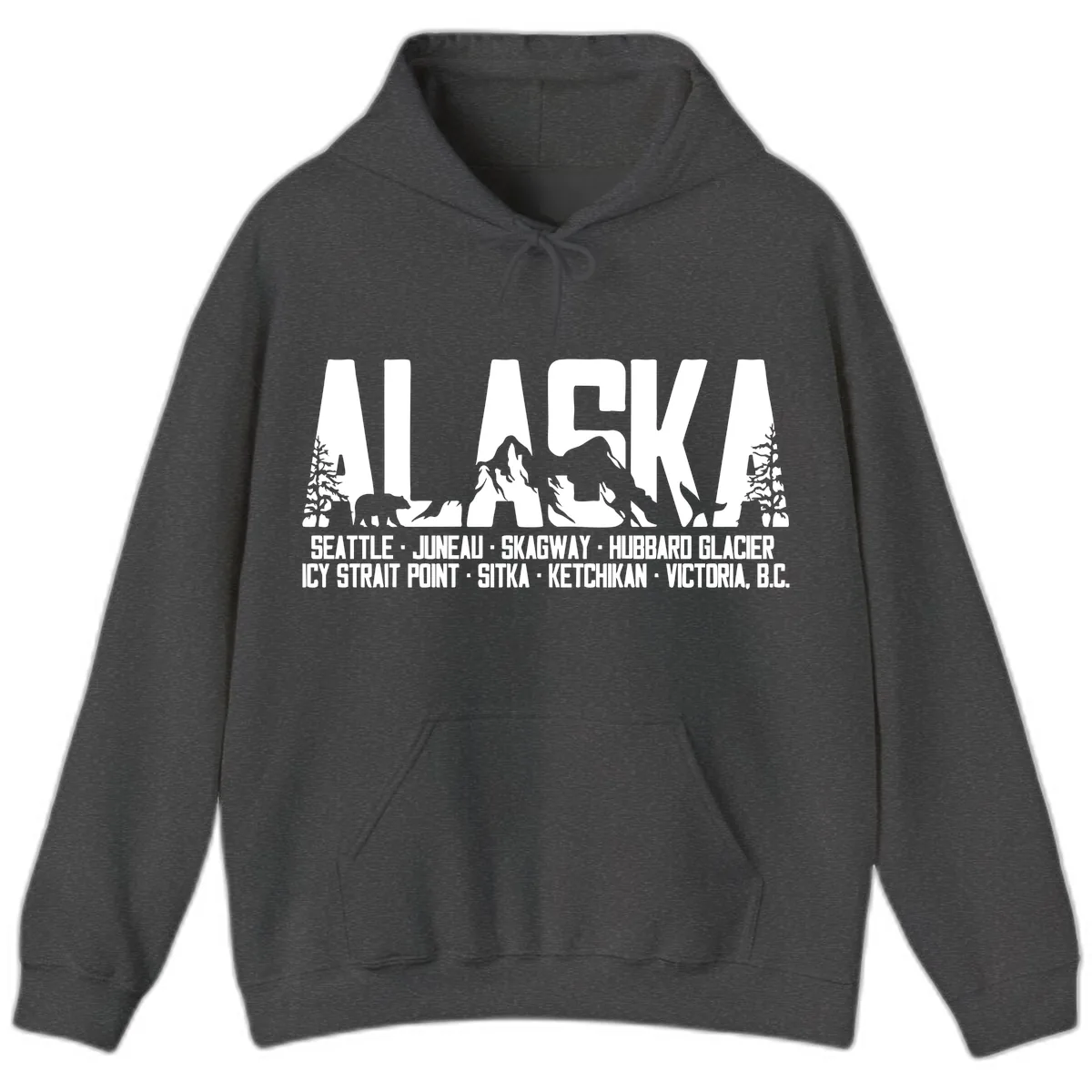Scenic Alaska Cruise Ports and Itinerary Hoodie in Dark Heather