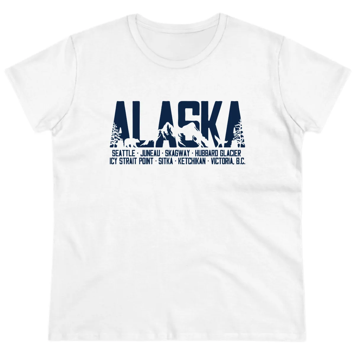 Scenic Alaska Cruise Ports and Itinerary Ladies Tee in White