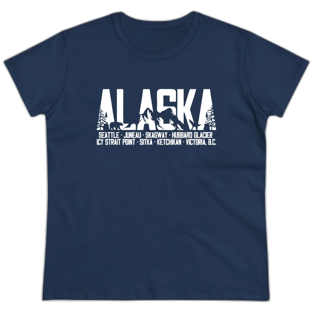 Scenic Alaska Cruise Ports and Itinerary Ladies Tee in Navy