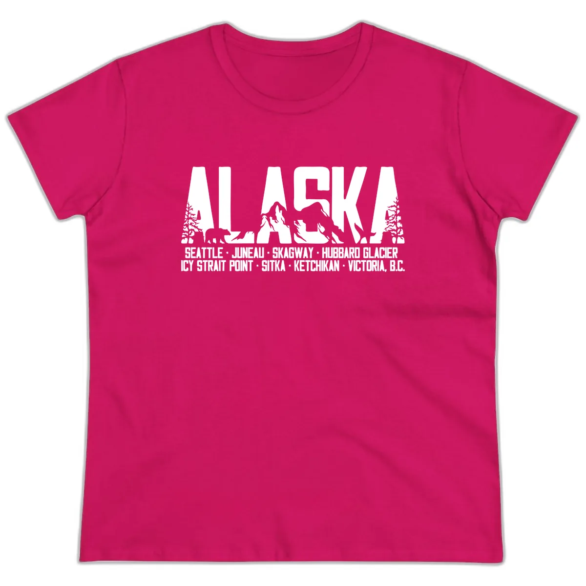 Scenic Alaska Cruise Ports and Itinerary Ladies Tee in Heliconia