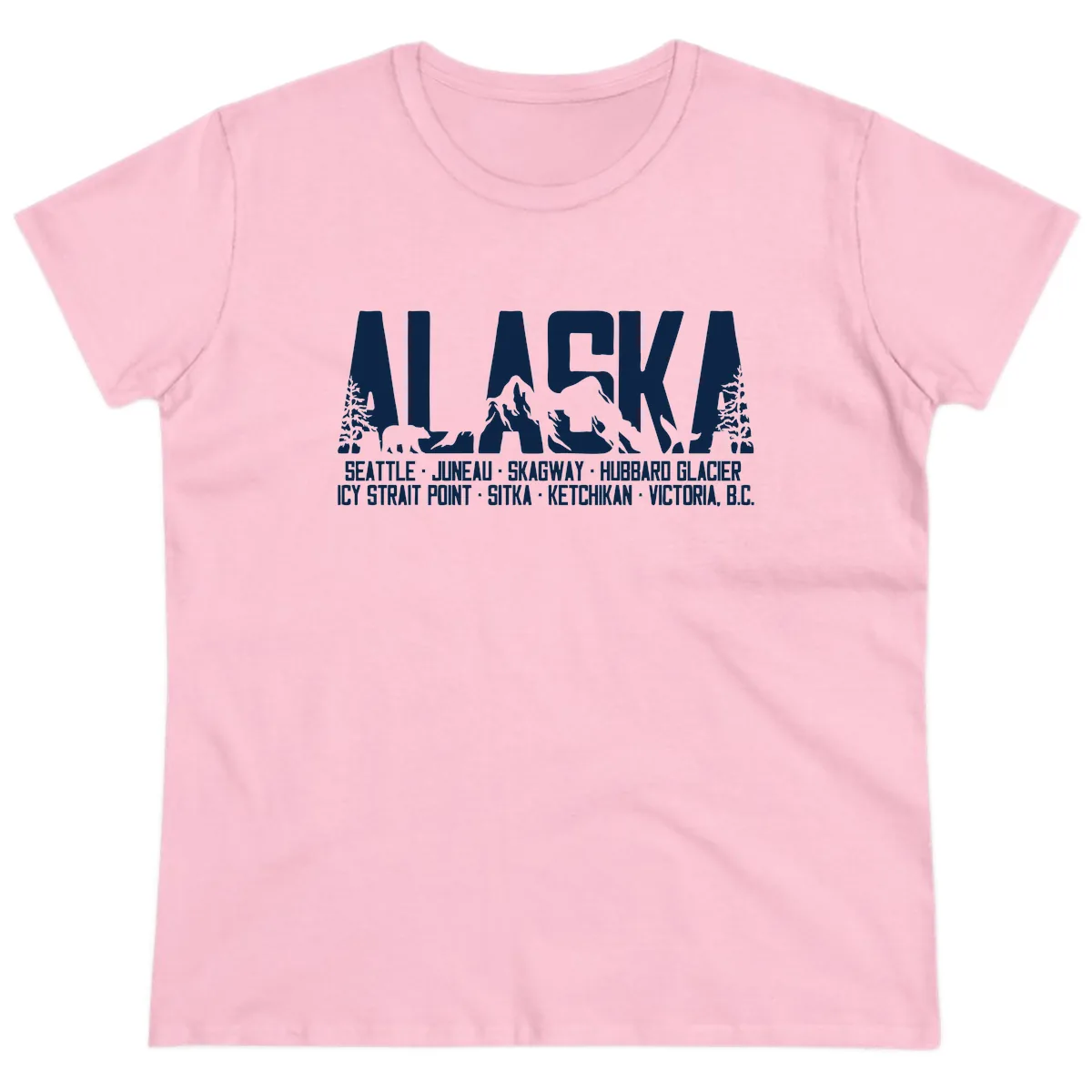 Scenic Alaska Cruise Ports and Itinerary Ladies Tee in Light Pink