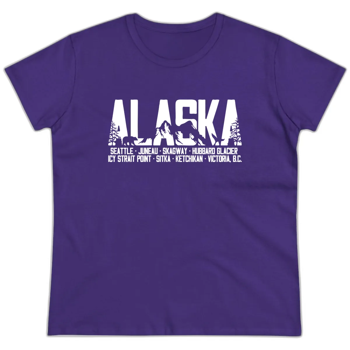 Scenic Alaska Cruise Ports and Itinerary Ladies Tee in Purple