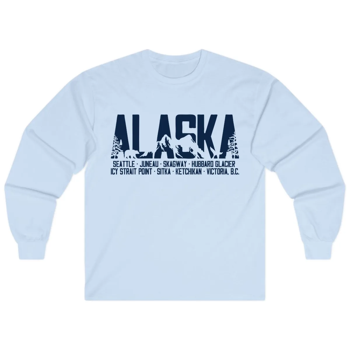 Scenic Alaska Cruise Ports and Itinerary Long Sleeve in Light Blue
