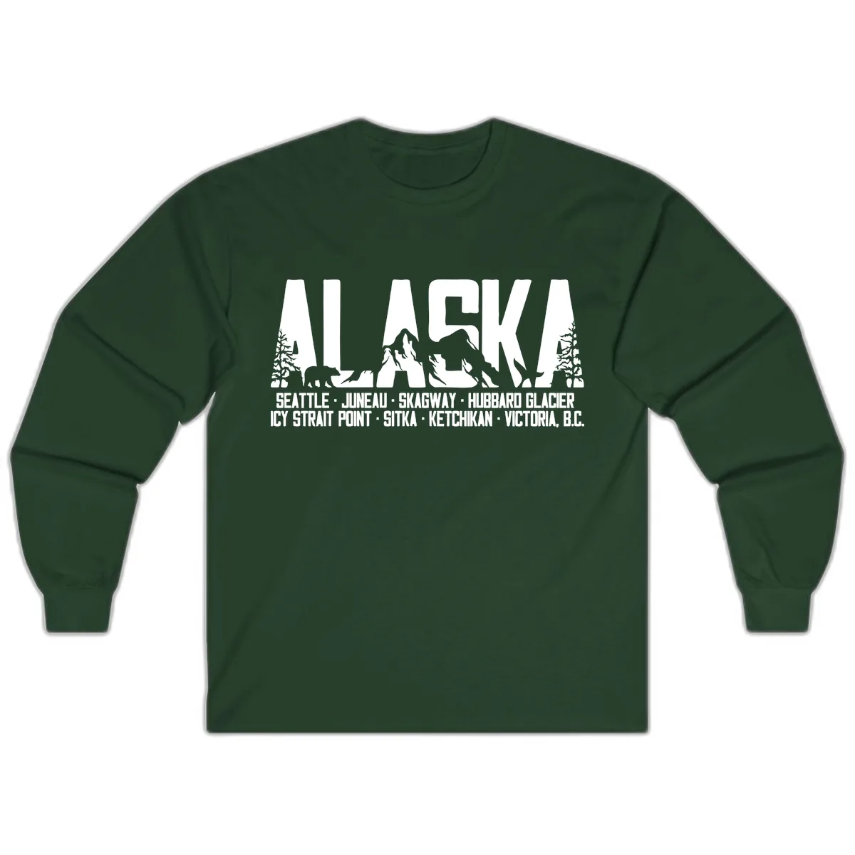 Scenic Alaska Cruise Ports and Itinerary Long Sleeve in Forest Green