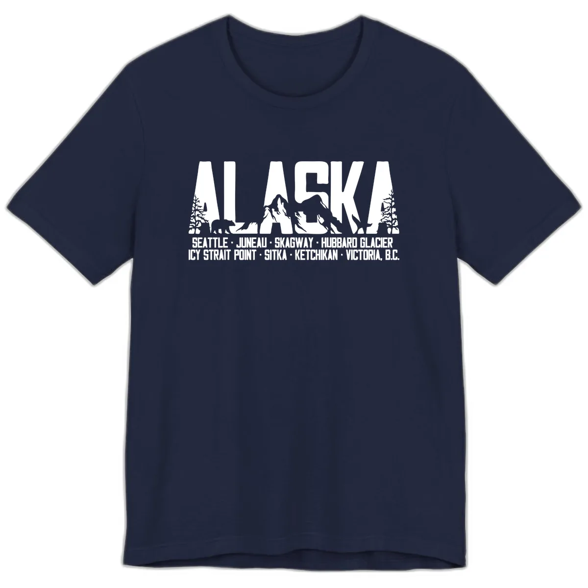 Scenic Alaska Cruise Ports and Itinerary Premium T-Shirt in Navy