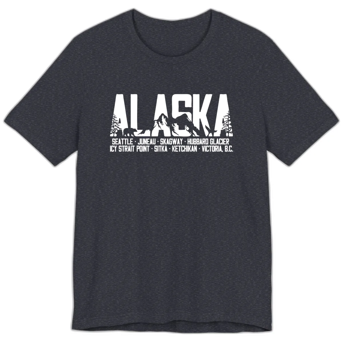Scenic Alaska Cruise Ports and Itinerary Premium T-Shirt in Heather Navy
