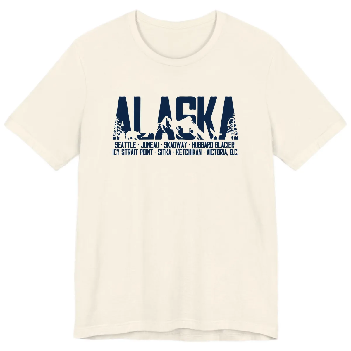 Scenic Alaska Cruise Ports and Itinerary Premium T-Shirt in Natural