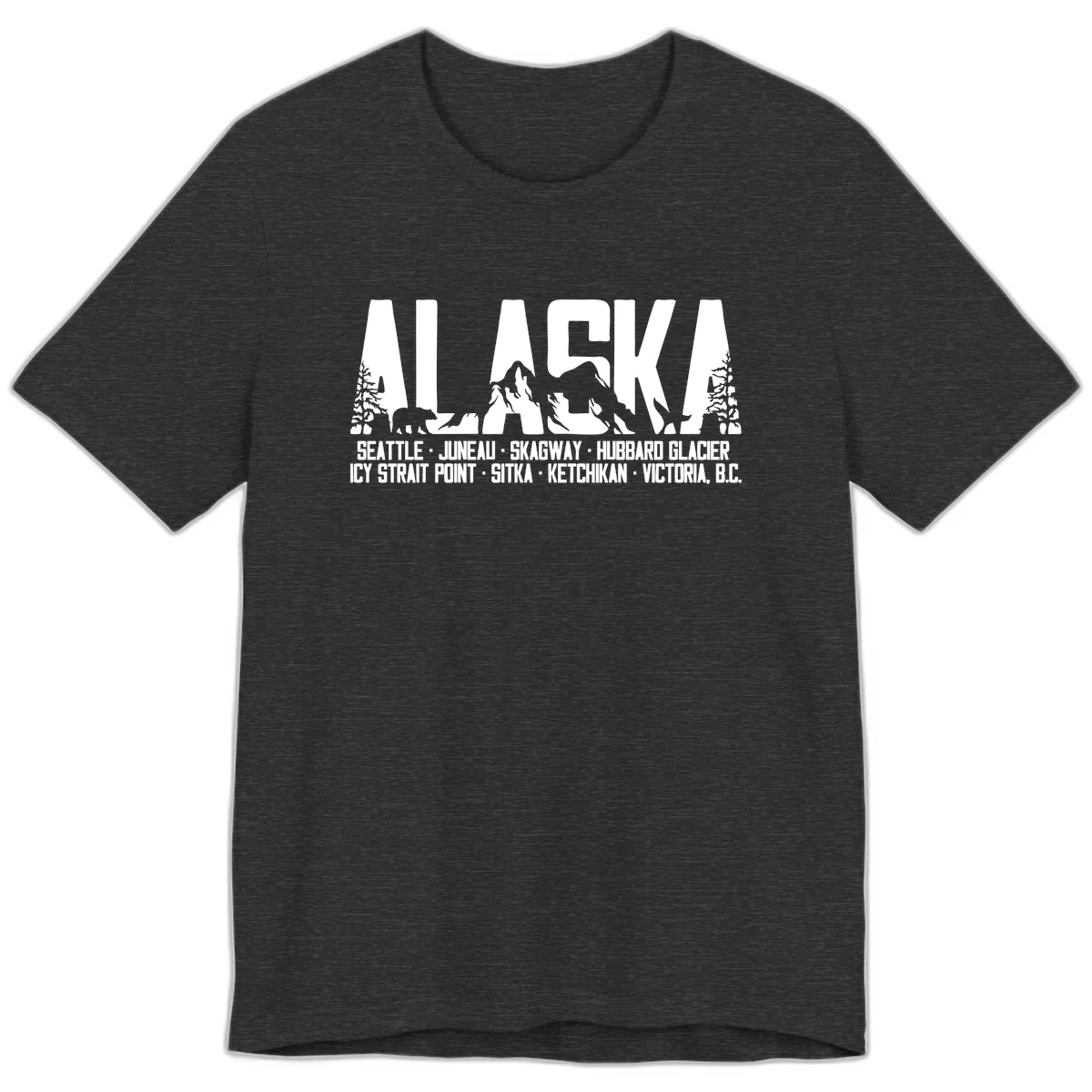Scenic Alaska Cruise Ports and Itinerary Premium T-Shirt in Dark Grey Heather