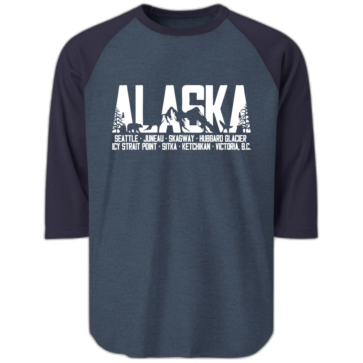 Scenic Alaska Cruise Ports and Itinerary Raglan 3/4 in Heather Denim Navy