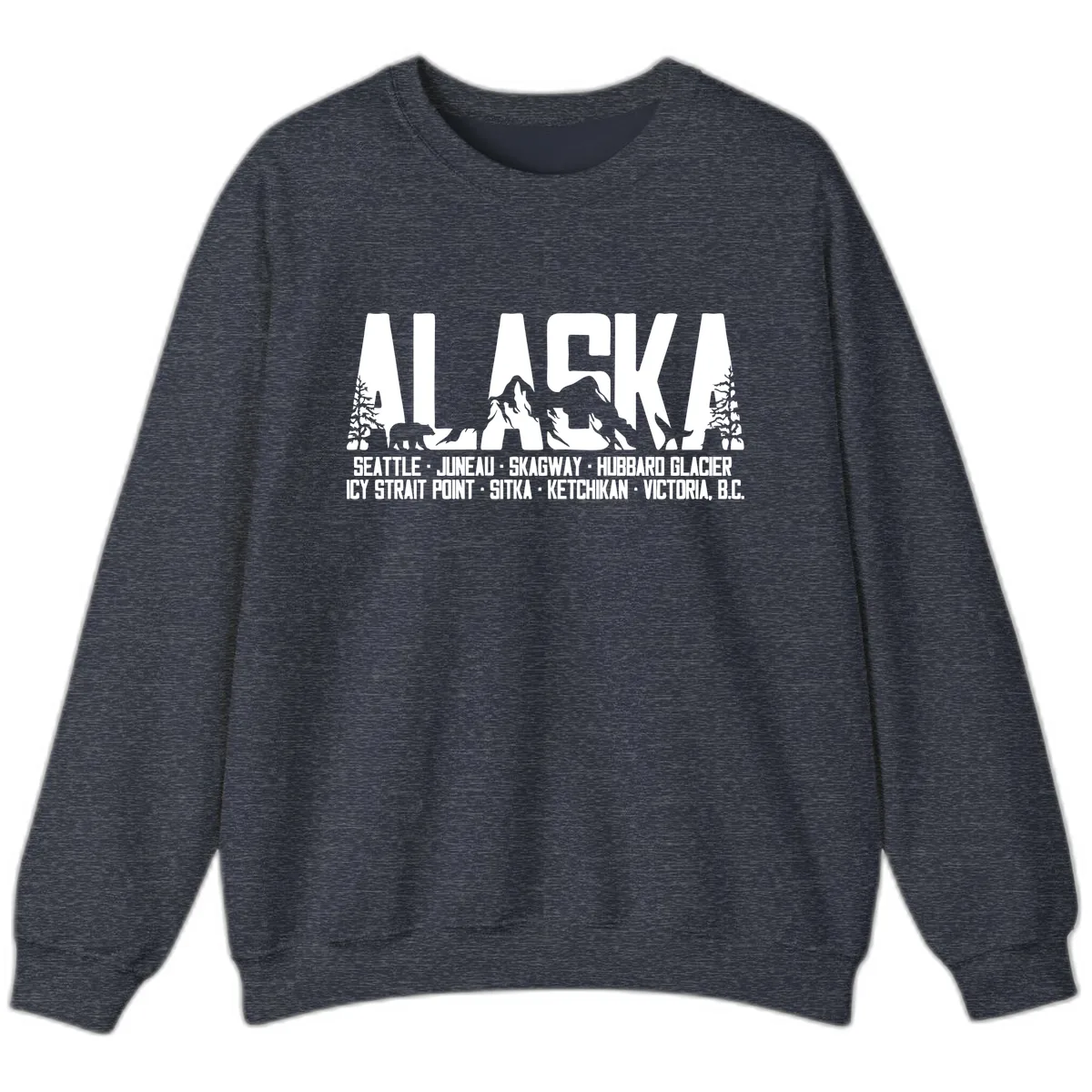 Scenic Alaska Cruise Ports and Itinerary Sweatshirt in Heather Sport Dark Navy