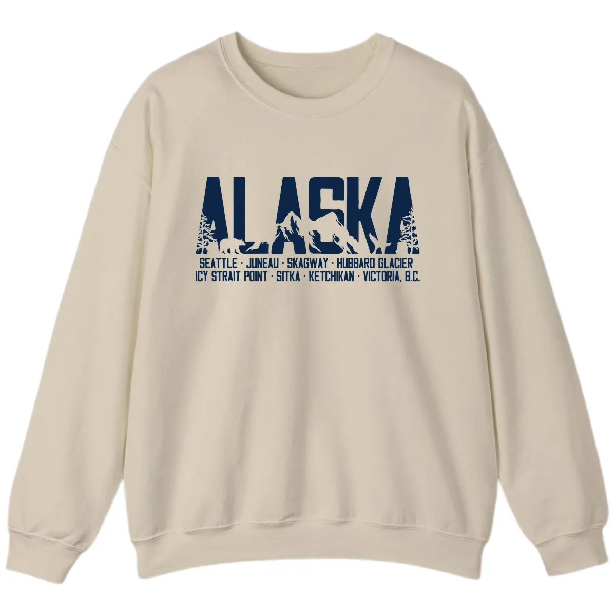 Scenic Alaska Cruise Ports and Itinerary Sweatshirt in Sand