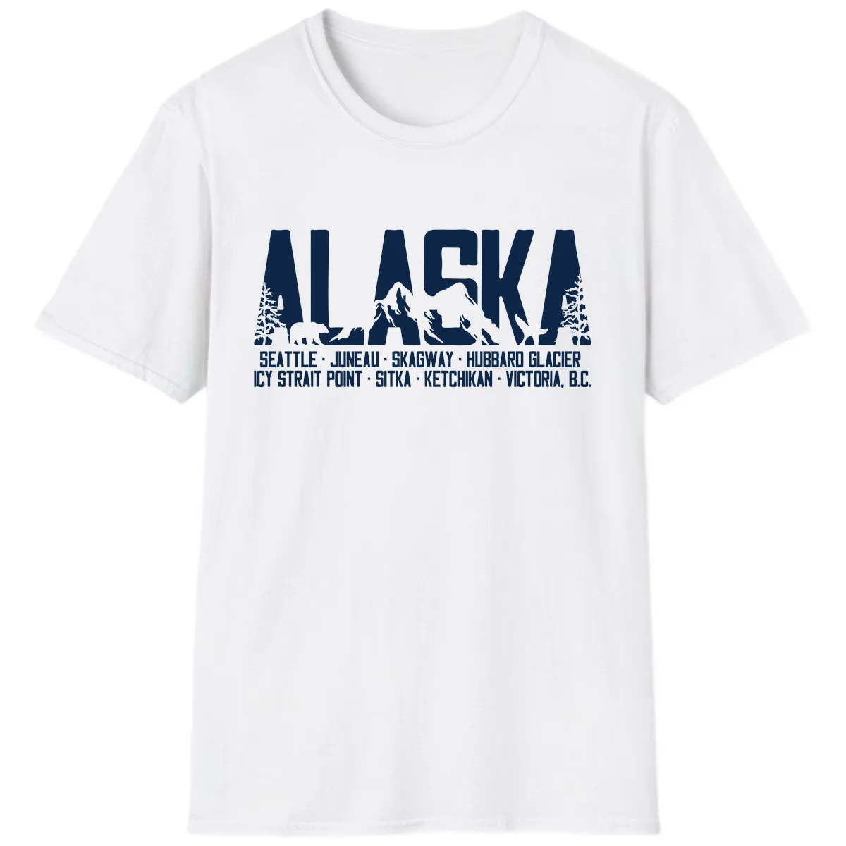 Scenic Alaska Cruise Ports and Itinerary T-Shirt in White