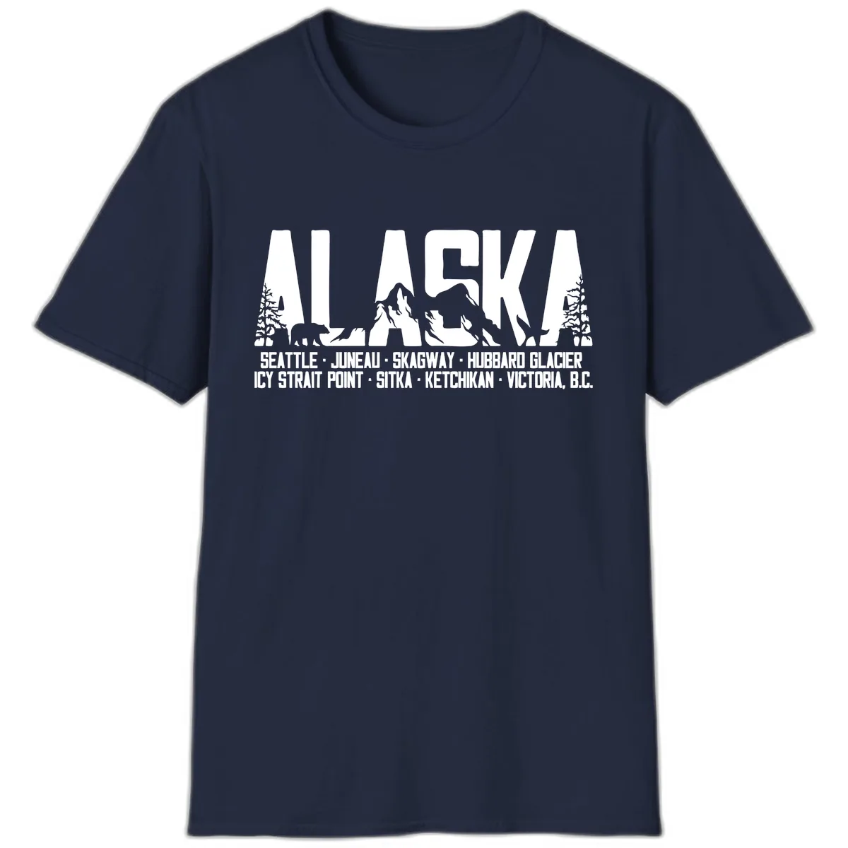 Scenic Alaska Cruise Ports and Itinerary T-Shirt in Navy
