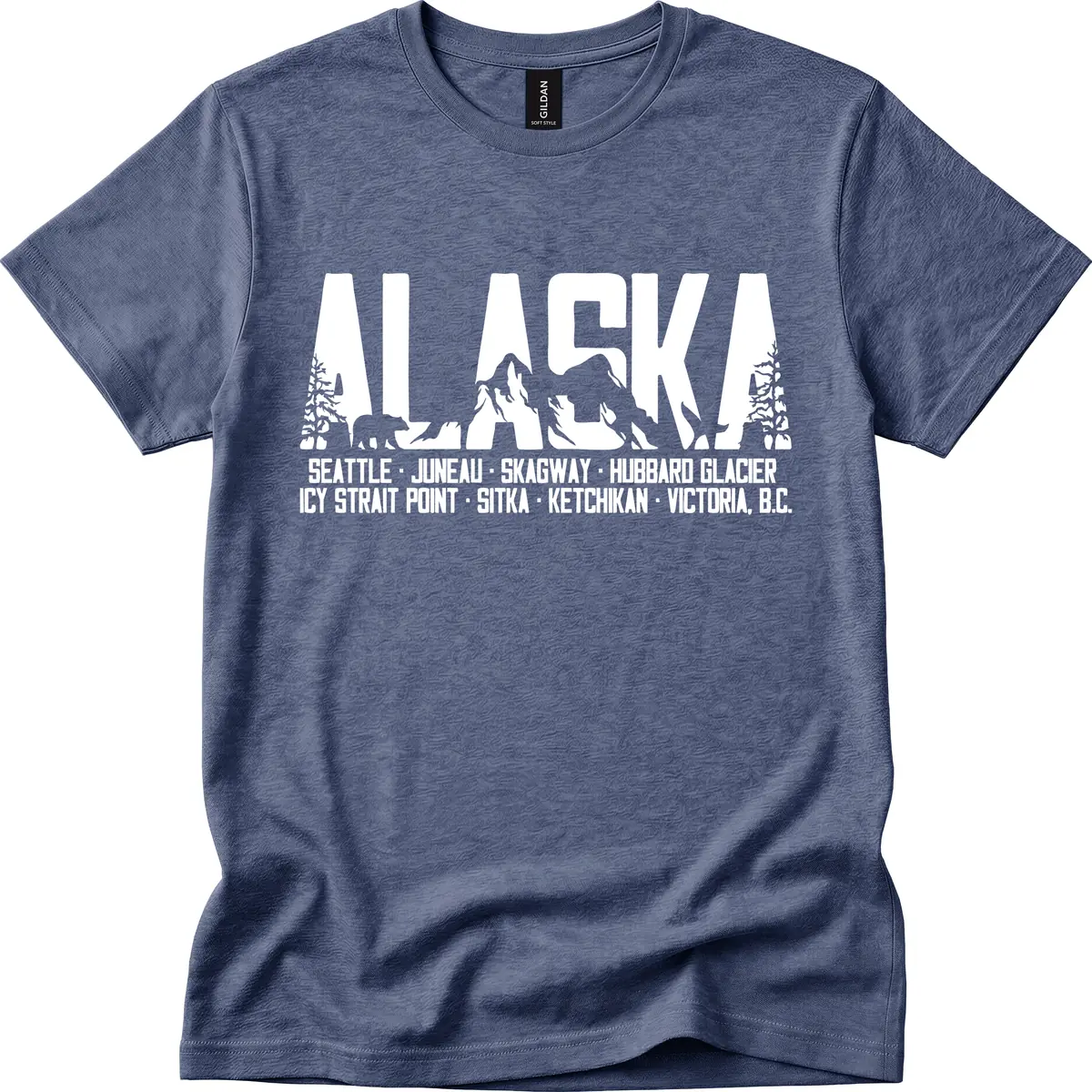 Scenic Alaska Cruise Ports and Itinerary T-Shirt in Heather Navy