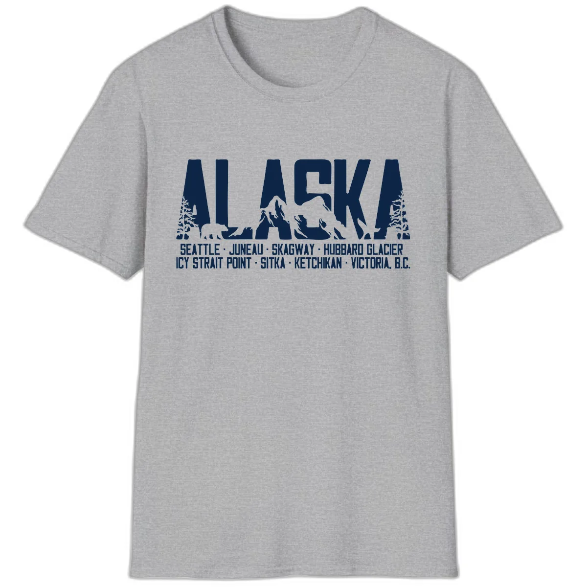 Scenic Alaska Cruise Ports and Itinerary T-Shirt in Sport Grey