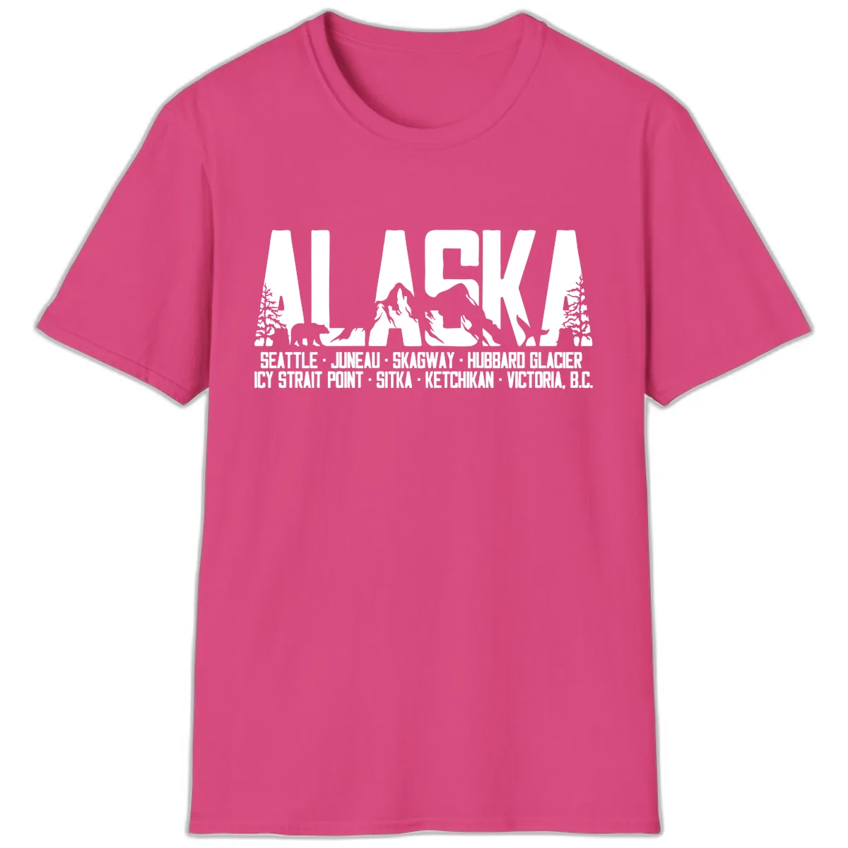 Scenic Alaska Cruise Ports and Itinerary T-Shirt in Heliconia