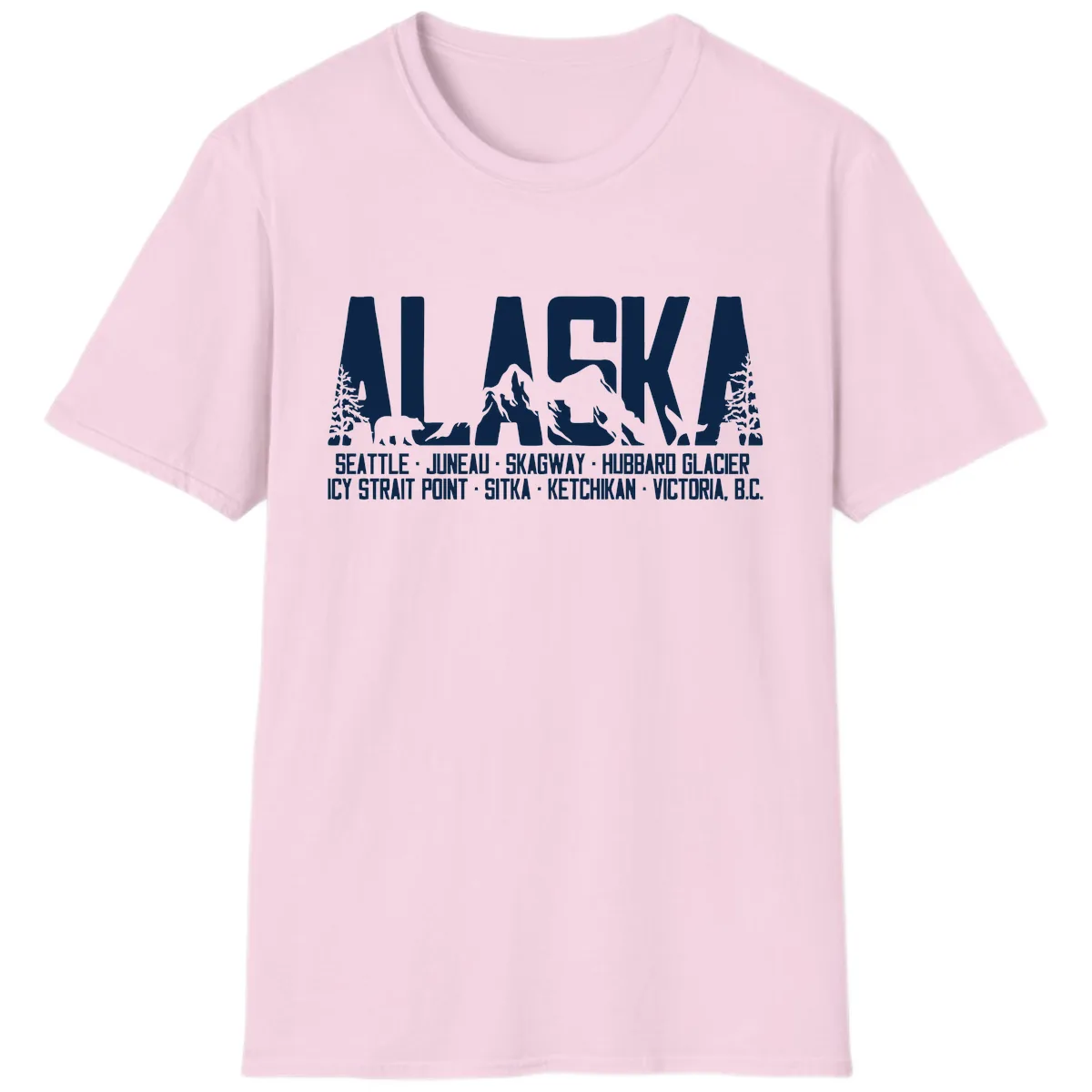 Scenic Alaska Cruise Ports and Itinerary T-Shirt in Light Pink