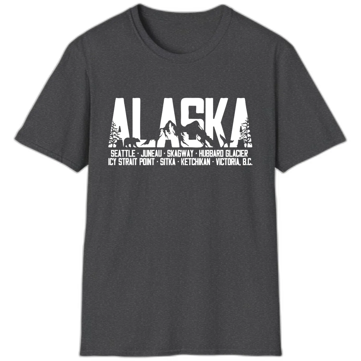 Scenic Alaska Cruise Ports and Itinerary T-Shirt in Dark Heather