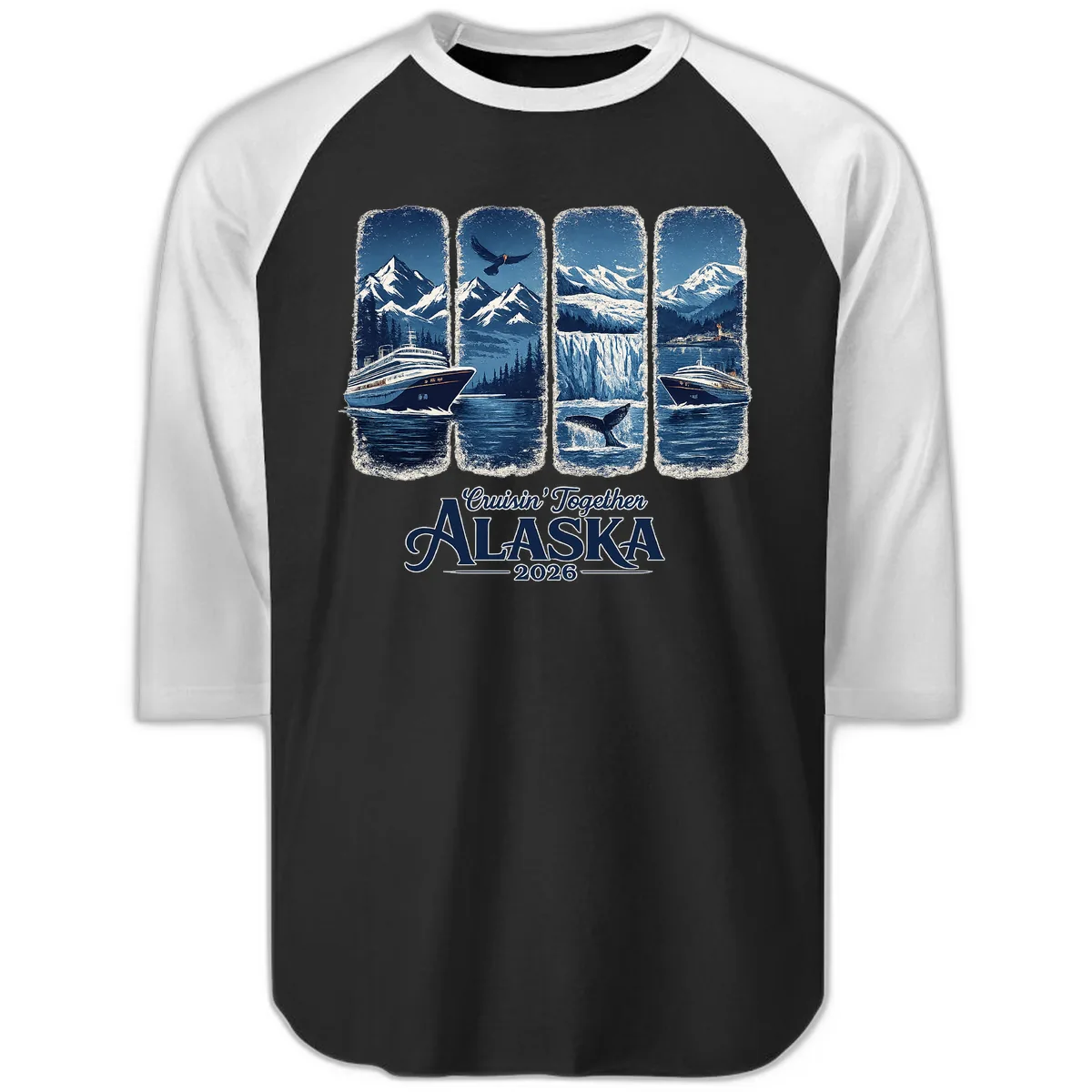 Alaskan Cruise Together Scenic Views 2026 Raglan 3/4 in Black White