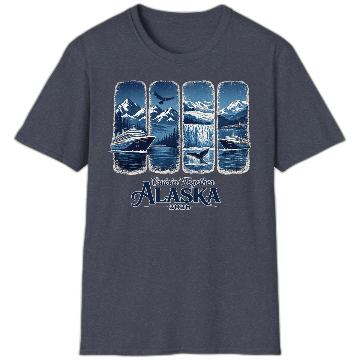 Alaskan Cruise Together Scenic Views 2026 T-Shirt in Heather Navy