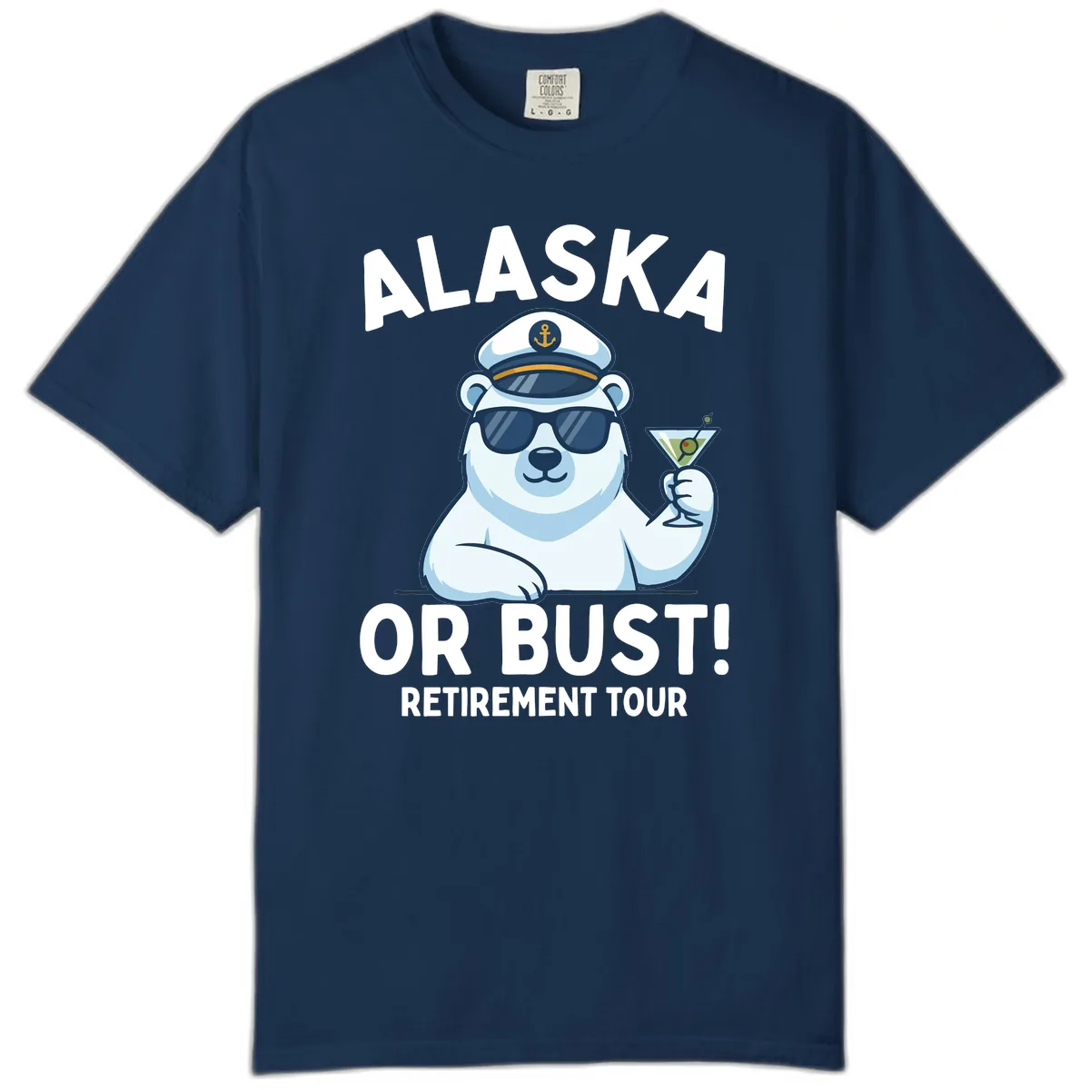 Alaska Or Bust Retirement Tour Polar Bear Comfort Color in Navy