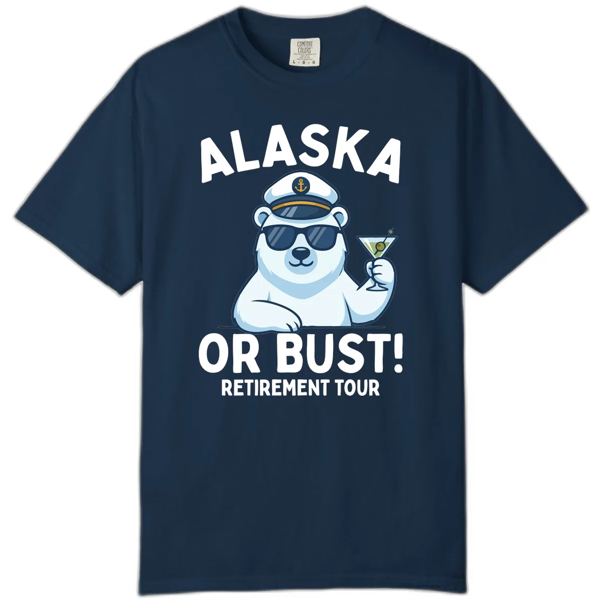 Alaska Or Bust Retirement Tour Polar Bear Comfort Color in True Navy