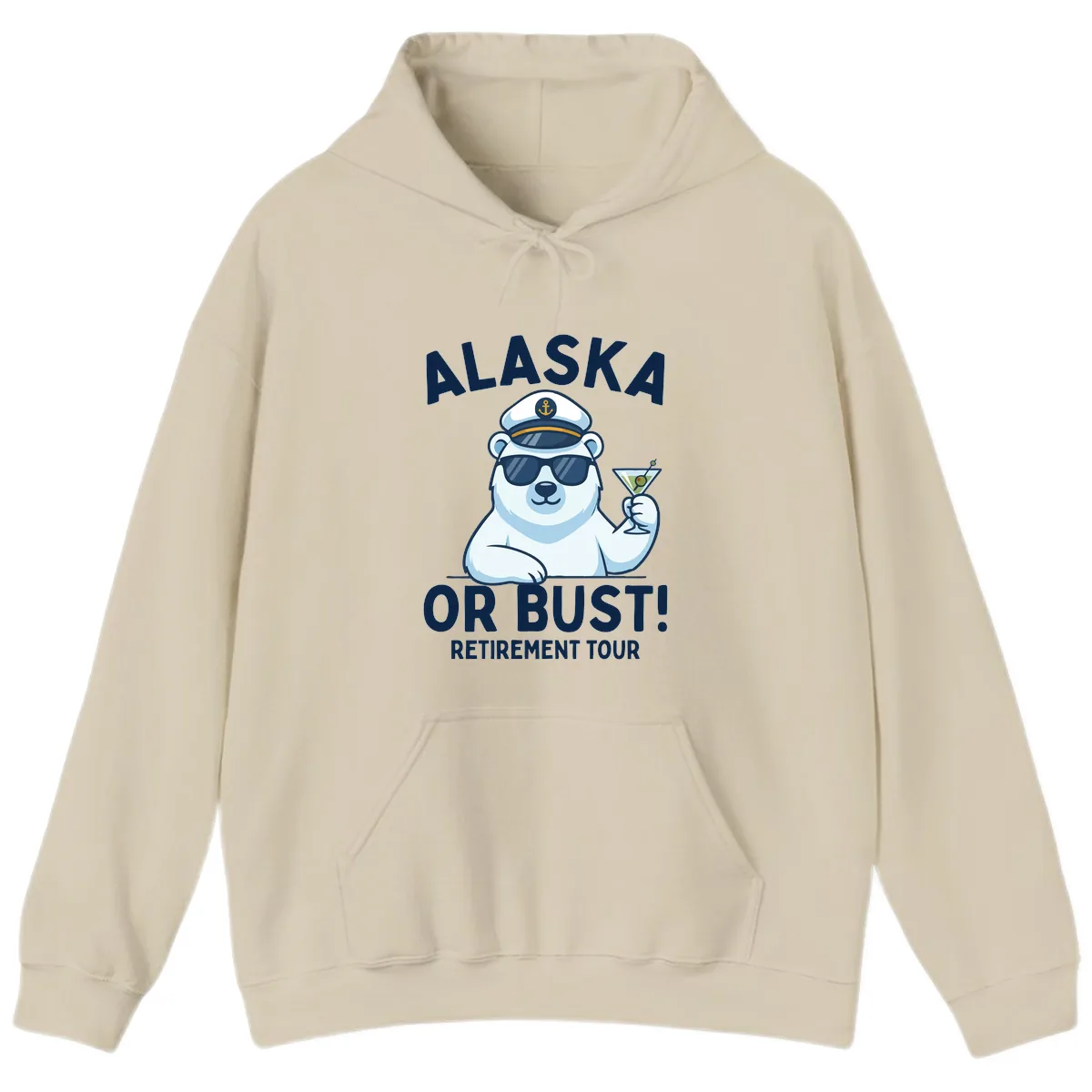 Alaska Or Bust Retirement Tour Polar Bear Hoodie in Sand