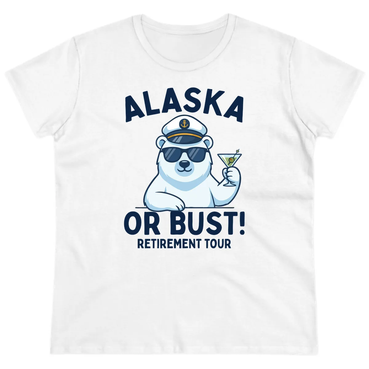 Alaska Or Bust Retirement Tour Polar Bear Ladies Tee in White