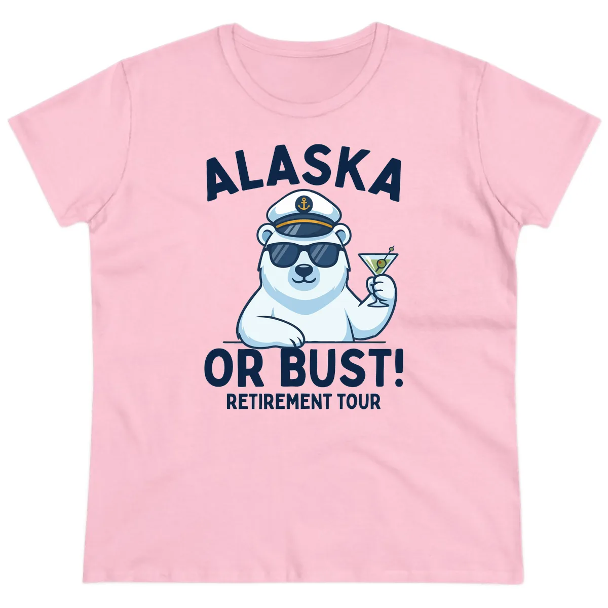 Alaska Or Bust Retirement Tour Polar Bear Ladies Tee in Light Pink
