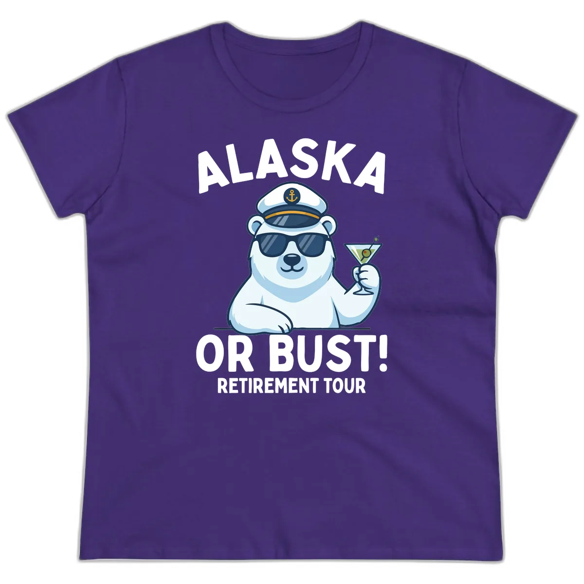 Alaska Or Bust Retirement Tour Polar Bear Ladies Tee in Purple