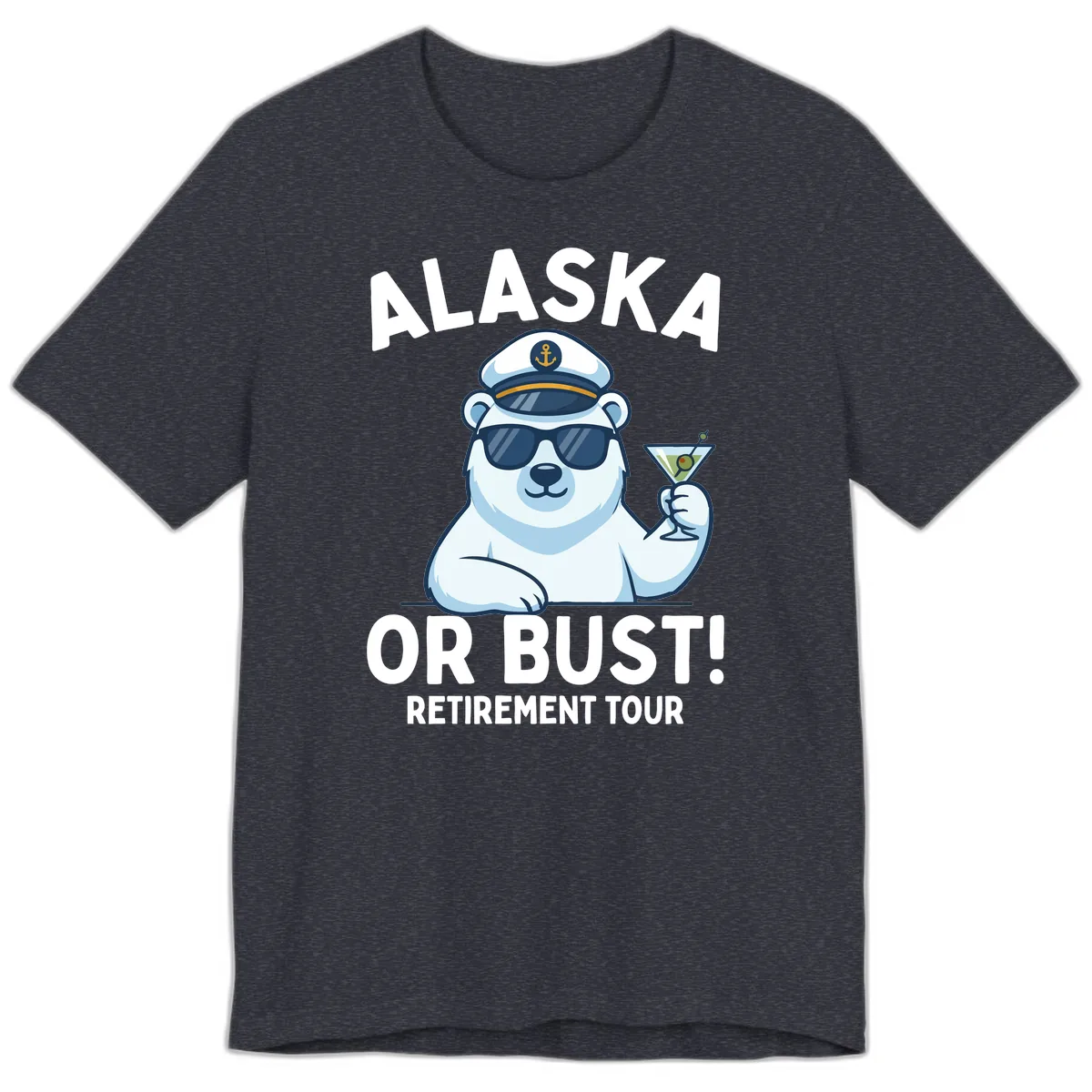 Alaska Or Bust Retirement Tour Polar Bear Premium T-Shirt in Heather Navy